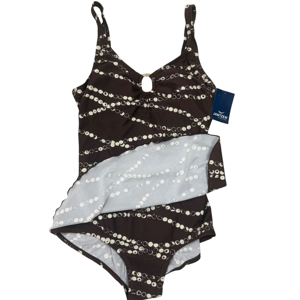 Jantzen Classics 2000s Swimdress One Piece Swimsuit Size 14 Brown Cream NWT - Picture 5 of 16